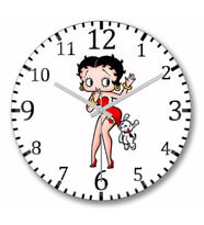 Betty Boop Duvar Saati Bombeli Gercek Cam