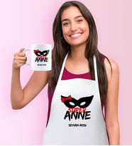 BK Gift Kişiye Özel Süper Anne Mutfak Önlüğü Kupa Seti - 1 (Beyaz)