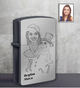Kişiye Özel Yılbaşı Bayan Karikatürlü Siyah Benzinli Çakmak Model-3