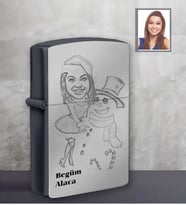 Kişiye Özel Yılbaşı Bayan Karikatürlü Siyah Benzinli Çakmak Model-3