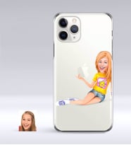BK Gift Kişiye Özel Bayan Karikatürlü iPhone 11 Pro İnce Şeffaf Silikon Telefon Kapağı-42 (Beyaz)