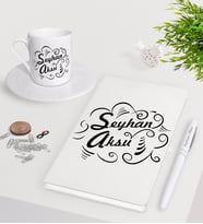 BK Gift Kişiye Özel İsimli Beyaz Defter Kalem Türk Kahvesi Fincanı Seti-6 (Model 1)