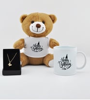 İyiki Doğdun Baskılı Peluş Ayıcık Kupa Ve  Kelebek Kolye