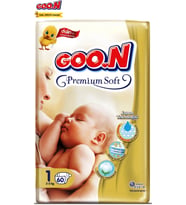 Goon Premium Soft Bebek Bezi Beden:1 (2-5Kg) Yeni Doğan 50 Adet Jumbo Pk