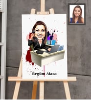 Kişiye Özel İş Kadını Karikatürlü  Ahşap Tablo 30x47 Bayan-17