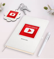 BK Gift Kişiye Özel Youtuber Beyaz Defter Kalem ve Anahtarlık Hediye Seti-1 (Model 1)