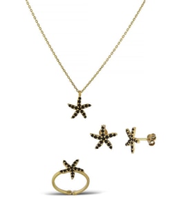 Deniz Yıldızı Gümüş Set İnlove Gümüş Kolye Set Takı (Sarı)