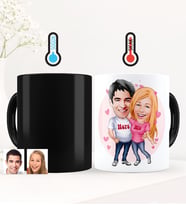 BK Gift Kişiye Özel Sevgililer Karikatürlü Sihirli Kupa Bardak - 5