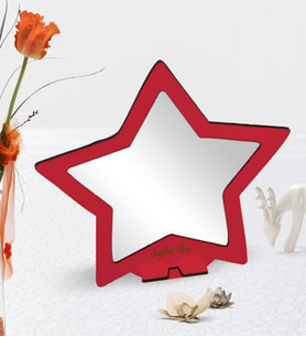 BK Gift Kişiye Özel Kırmızı Yıldız Tasarımlı Ahşap Masa ve Makyaj Aynası