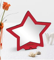 BK Gift Kişiye Özel Kırmızı Yıldız Tasarımlı Ahşap Masa ve Makyaj Aynası