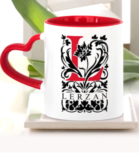 BK Gift Kişiye Özel L Harfi Kırmızı Kalpli Kupa Bardak Model 2