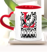 BK Gift Kişiye Özel L Harfi Kırmızı Kalpli Kupa Bardak Model 2