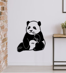BK Gift Kişiye Özel Sevimli Panda Figürlü Ahşap Duvar Objesi