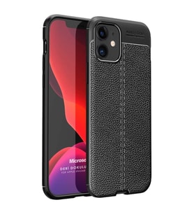 Microsonic Apple iPhone 12 Kılıf Deri Dokulu Silikon Siyah