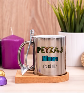Peyzaj Mimarı Ahşap Altlıklı Silver Kupa Bardak