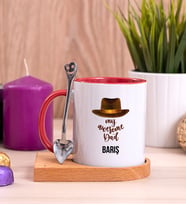 Awesome Dad Babaya Hediye Ahşap Altlıklı Kırmızı Kupa Bardak