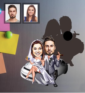 Kişiye Özel Gelin Damat Karikatürlü Ahşap Magnet Mod-2