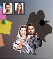 Kişiye Özel Gelin Damat Karikatürlü Ahşap Magnet Mod-2