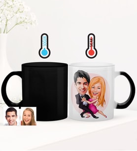 BK Gift Kişiye Özel Sevgililer Karikatürlü Sihirli Cam Kupa Bardak - 13