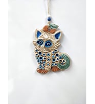 Seramik Mini Kedi Dekoratif Duvar Süsü 16x11 cm