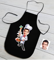 BK Gift Kişiye Özel Bay Chef Karikatürlü Siyah Mutfak Önlüğü-5