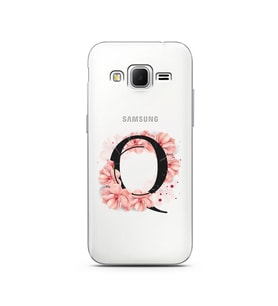 Pembe Çiçekli Harf Tasarım Süper Şeffaf Silikon Telefon Kılıfı Samsung Core Prim