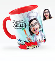 BK Gift Kişiye Özel Bayan Chef Karikatürlü Kırmızı Kupa Bardak  1