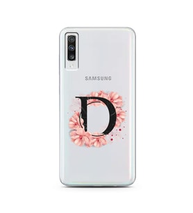 Pembe Çiçekli Harf Tasarım Süper Şeffaf Silikon Telefon Kılıfı Samsung A70 D-Har