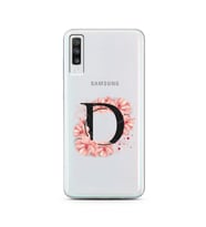 Pembe Çiçekli Harf Tasarım Süper Şeffaf Silikon Telefon Kılıfı Samsung A70 D-Har
