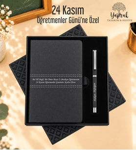 Öğretmenler Günü Hediyesi Kişiye Özel İsim Baskılı Taslama Kutulu Ajanda Kalem Seti