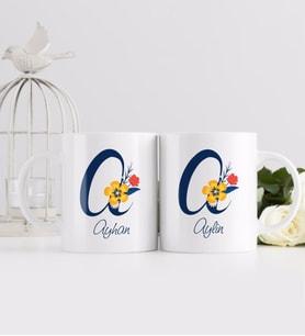BK Gift Kişiye Özel Harf ve İsim Tasarımlı İkili Beyaz Kupa Bardak-2