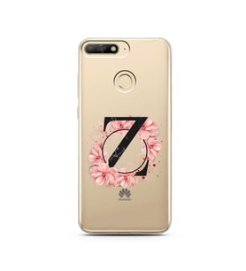 Pembe Çiçekli Harf Tasarım Süper Şeffaf Silikon Telefon Kılıfı Huawei Y6 Prime 2