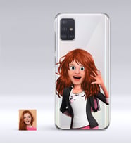 BK Gift Kişiye Özel Kadın Animasyon Karikatürlü Samsung Galaxy A51 İnce Şeffaf Silikon Telefon Kapağı-5 (Beyaz)