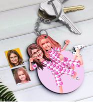 BK Gift Kişiye Özel Kız Kardeşler Karikatürlü Ahşap Anahtarlık-1 (Beyaz)