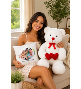 85 cm Bobo Peluş Ayıcık & Kişiye Özel Yastık (Model 3)