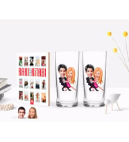 BK Gift Kişiye Özel Renkli Baskılı Sevgililer Karikatürlü İkili Rakı Bardağı ve Rakı Cep Kitabı Hediye Seti-13 (Model 1)