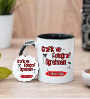 Grafik Ve Fotoğraf Öğretmeni Siyah Kupa Bardak Ve Anahtarlık Set