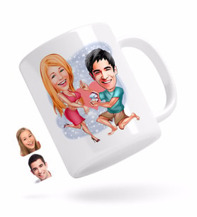 BK Gift Kişiye Özel Sevgililer Karikatürlü Beyaz Kupa Bardak-19