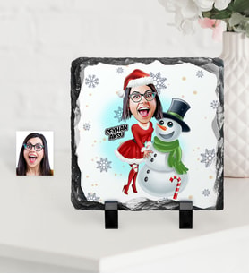 BK Gift Kişiye Özel Yılbaşı Temalı Bayan Karikatürlü Dekoratif Doğal Taş - 3