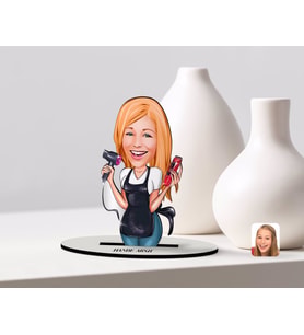 BK Gift Kişiye Özel Kadın Kuaför Karikatürlü Ahşap Biblo Model-3 (Beyaz)