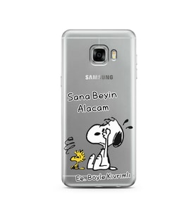 Snoopy Tasarımlı Süper Şeffaf Silikon Telefon Kılıfı Samsung C5  