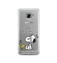 Snoopy Tasarımlı Süper Şeffaf Silikon Telefon Kılıfı Samsung C5  