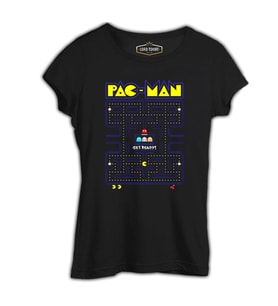 Pac-Man - Get Ready Siyah Kadın Tshirt