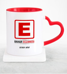 BK Gift Kişiye Özel Mesleki Eczane Kırmızı Kalpli Kupa Bardak  1