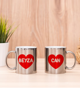 İsim Yazılı Kırmızı Kalpli İkili Silver Kupa Bardak