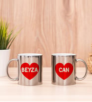 İsim Yazılı Kırmızı Kalpli İkili Silver Kupa Bardak
