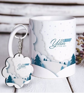 BK Gift Kişiye Özel Yılbaşı Mutlu Yıllar Beyaz Kupa ve Anahtarlık Hediye Seti-26 (Model 1)