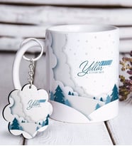 BK Gift Kişiye Özel Yılbaşı Mutlu Yıllar Beyaz Kupa ve Anahtarlık Hediye Seti-26 (Model 1)