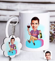 BK Gift Kişiye Özel Erkek Karikatürlü Beyaz Kupa ve Anahtarlık Hediye Seti-2 (Model 1)