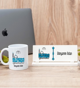 Din Kültürü Öğretmeni Beyaz Kupa Bardak Ve Masa İsimliği Hediye Set